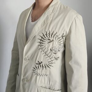 Andrew Fezza Beige Embroidered Shirt Jacket